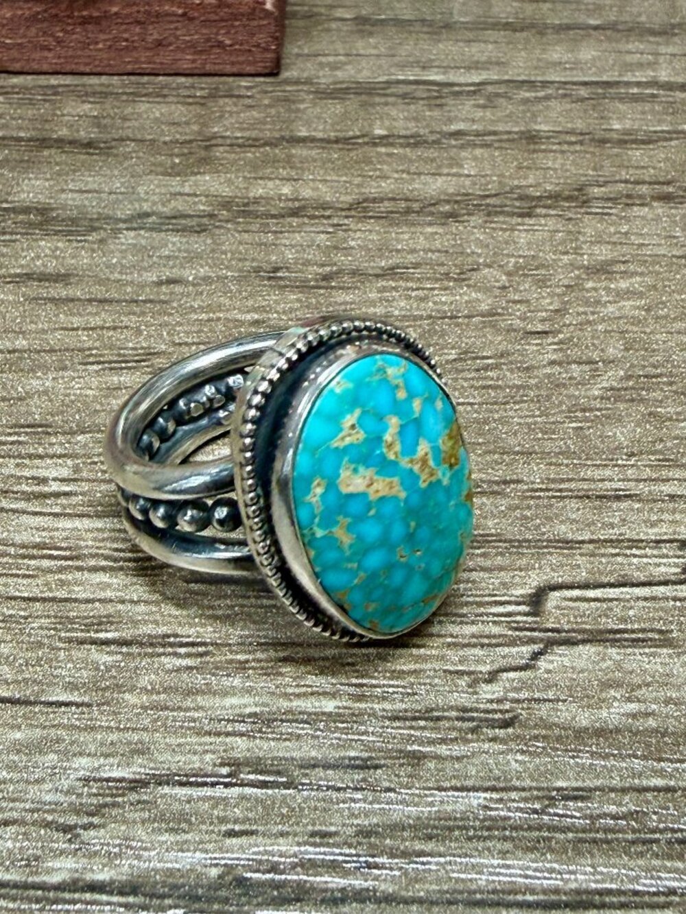 Native sterling silver turquoise statement ring